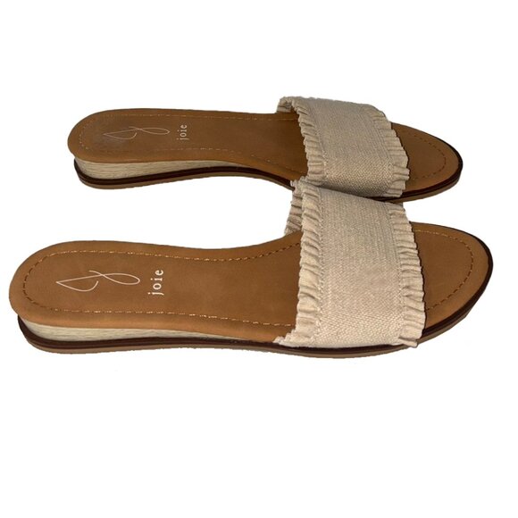 Joie Eidel Ivory / Off White Canvas Ruffled Slide Sandals - Size 9 - Picture 6 of 7